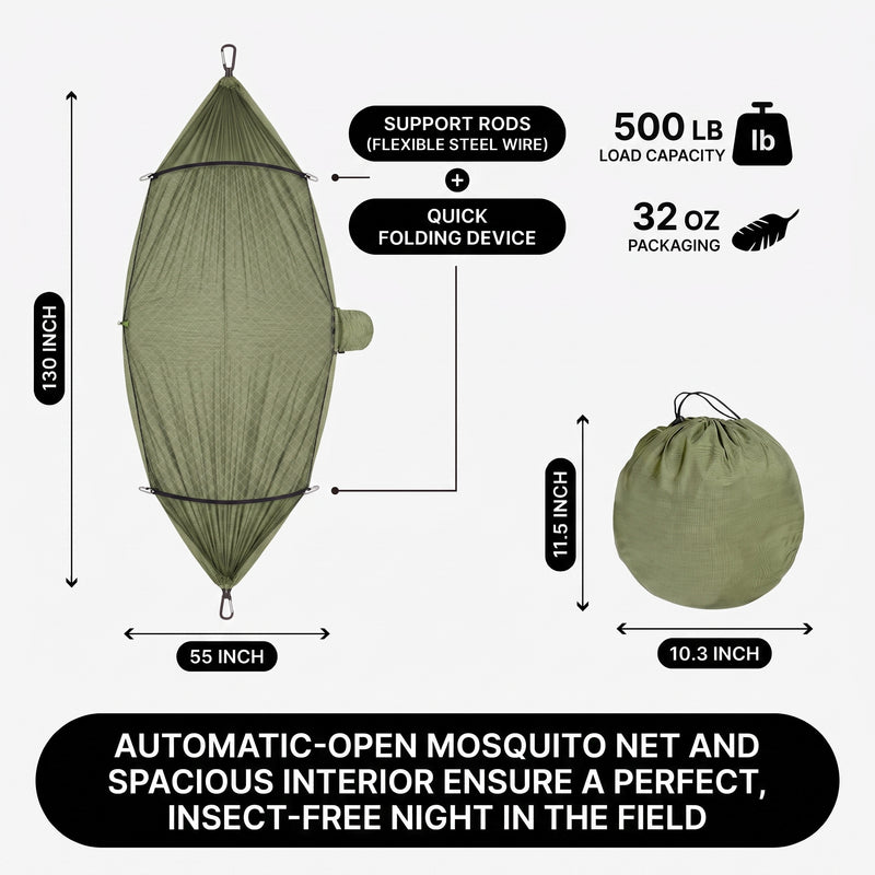 Camping Hammock with Mosquito Net – 1-2 Person, Nylon - 4