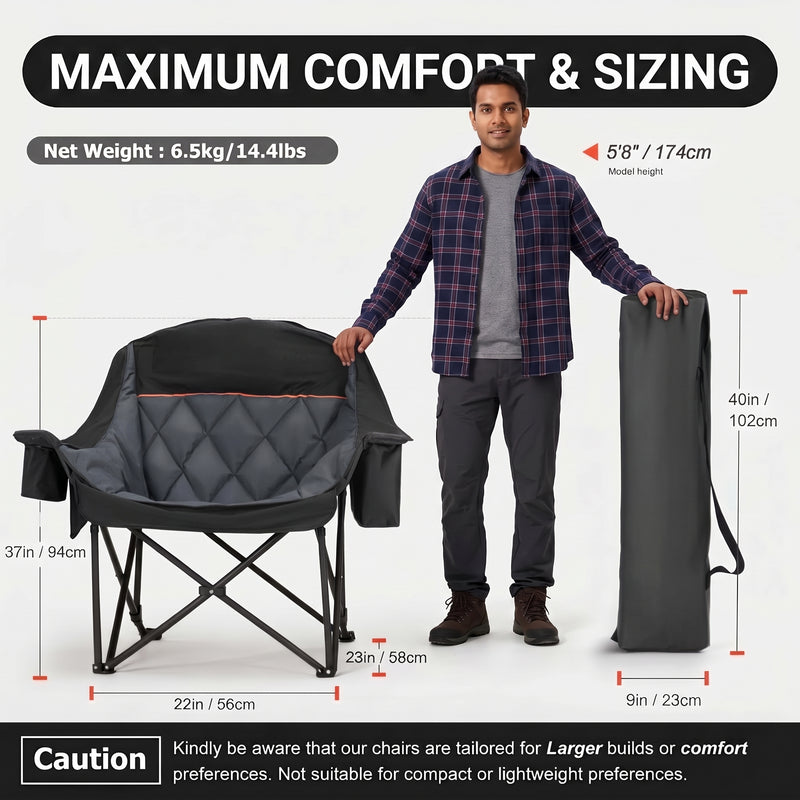 Oversized Camping Chairs 2 Pack – Extra-Large Folding Outdoor Chairs, Padded - 4