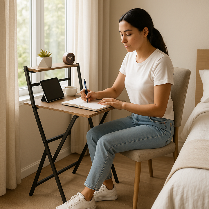 FoldMate 27.6" Walnut Folding Desk with Monitor Shelf