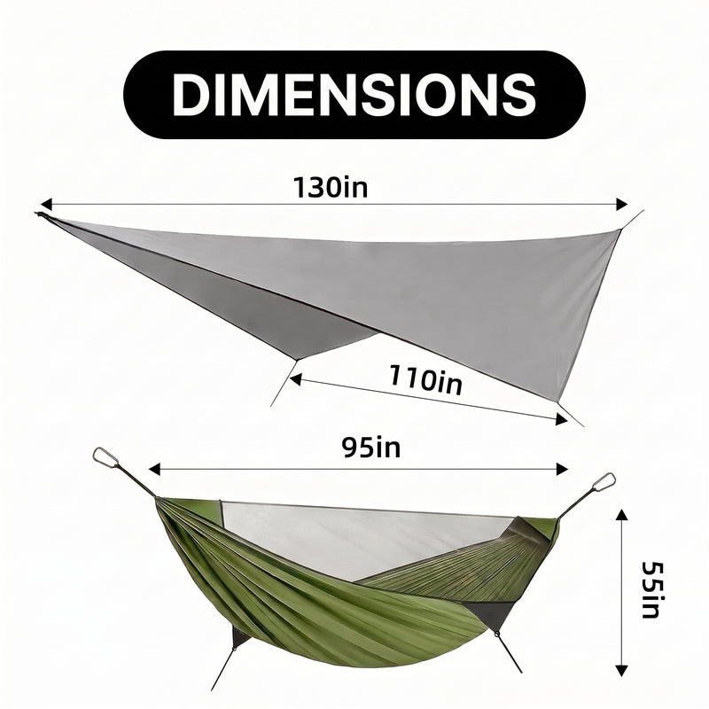 2-Person Camping Hammock with Mosquito Net & Rain Fly – Portable Outdoor Hammock Set (500lbs Capacity) - 4
