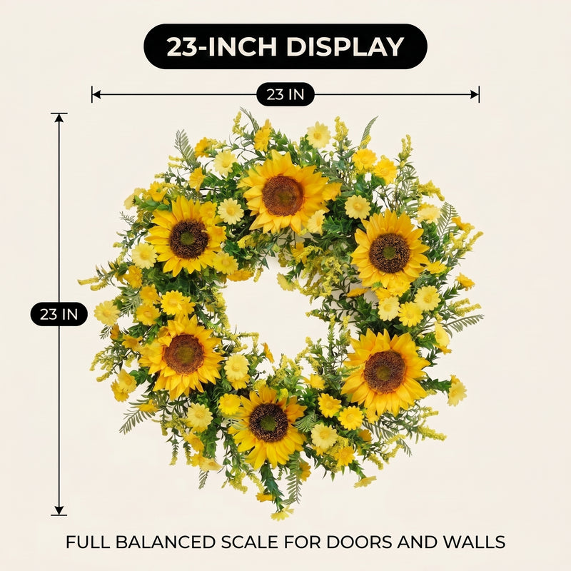 SUNFLOWER WREATH FOR FRONT DOOR – SUMMER FLORAL PORCH DÉCOR - 4
