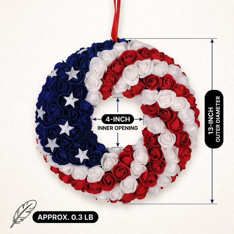 4TH OF JULY WREATH FOR FRONT DOOR – RED, WHITE & BLUE PATRIOTIC DÉCOR - 4