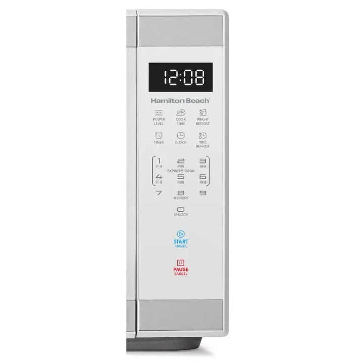Hamilton Beach 1.1 Cu ft Countertop Microwave Oven, White and Stainless Steel