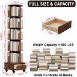 Rotating Bookshelf Tower – 360° Spinning Bookcase | 5 & 6-Tier, Solid Wood & MDF - 4