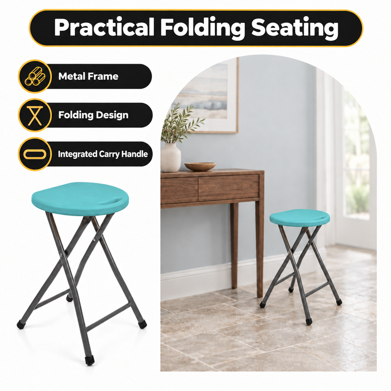 Folding Stool with Metal Frame – Indoor & Outdoor Seating - 4