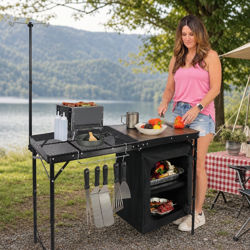 Camping Portable Cook Station/Kitchen Table, Folding Outdoor Cooking Table with Storage - 4