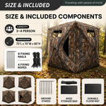 Hunting Blind with Floor Mat, 360 Degree See Through Ground Blind with Carrying Bag, 2/3/4 Person Pop Up Camouflage Tent Portable Concealed Shelter - 4