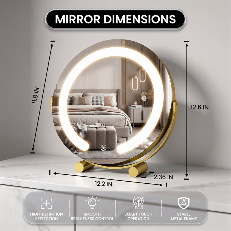 LED Vanity Mirror with Halo Lights – Dimmable, Touch Control, 360° Rotation - 4