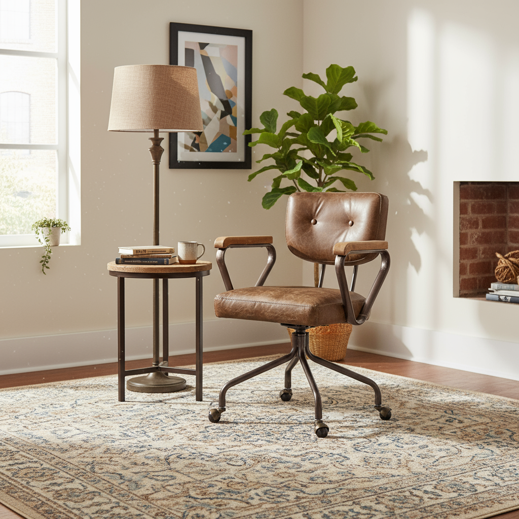Brown and Black Swivel Faux Leather Rolling Office Chair