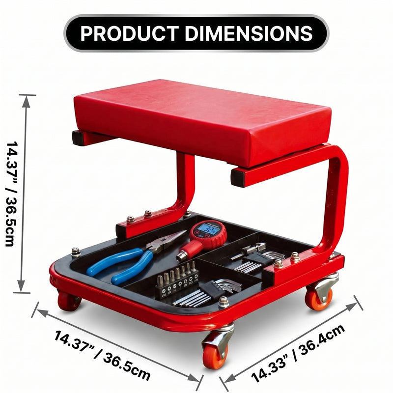 Rolling Mechanic Stool with Tool Tray - Creeper Seat with Wheels for Garage & Shop, Rolling Work Stool with Wheels for Mechanics, Auto Repair Workshop - 4