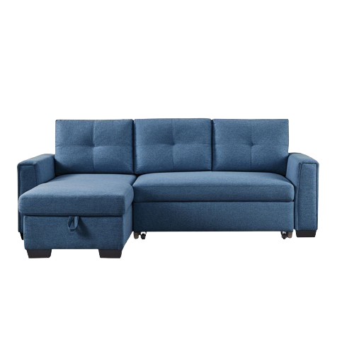 92" Blue Polyester Blend Convertible Futon Sleeper Sofa With Black Legs