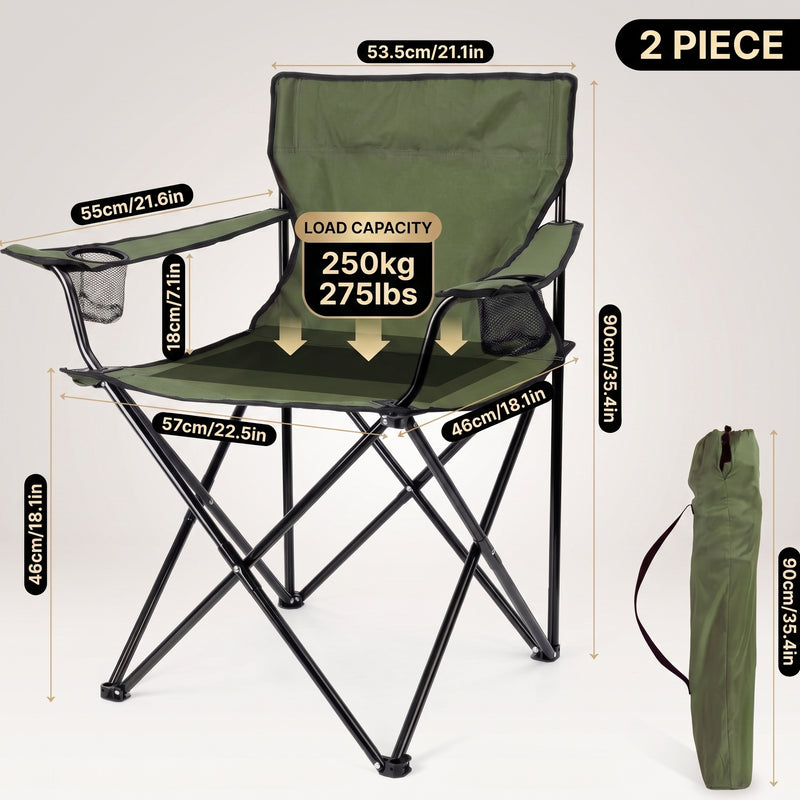 2 Pack Folding Camping Chairs with Cup Holders & Carry Bags - 4