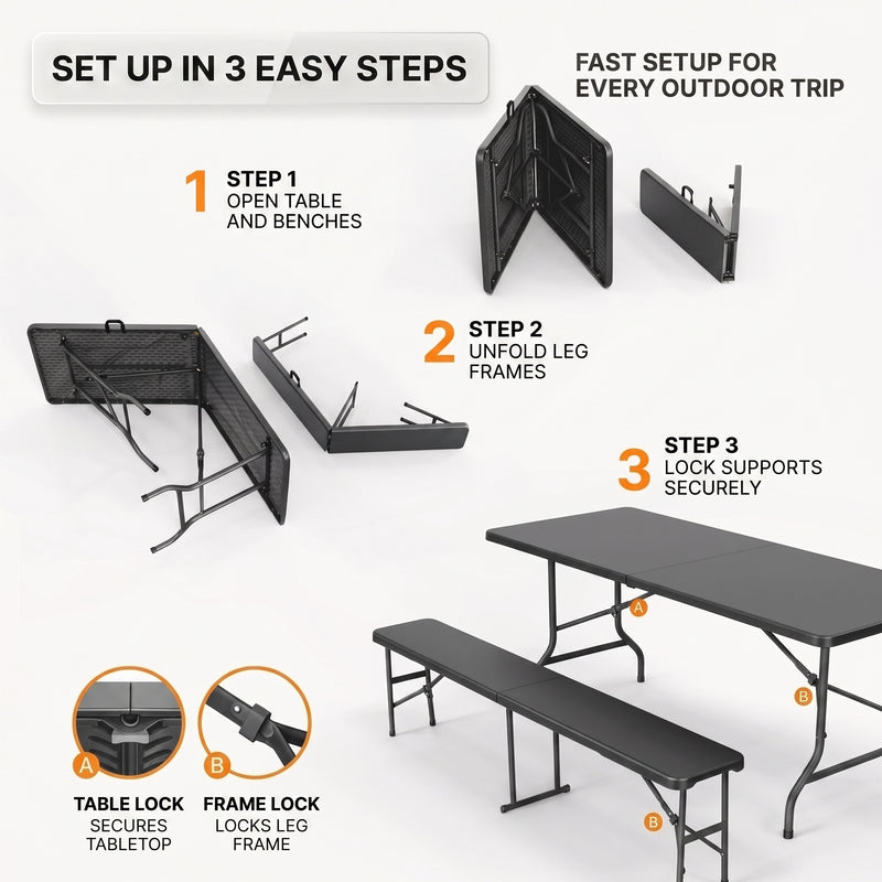 6 FT Folding Picnic Table with Benches - 4