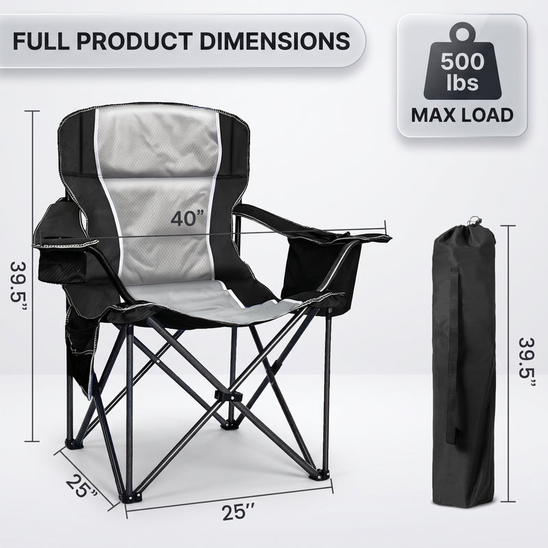 Heavy Duty Portable Folding Camping Chair with Cup Holder & Cooler Pocket - 4