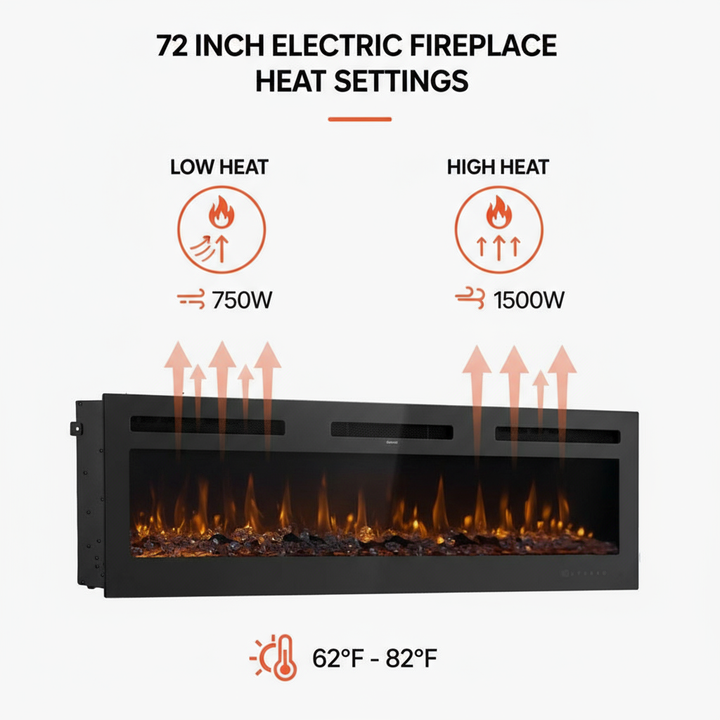 72 inch Electric Fireplace Wall Mounted Recessed with Remote Control 1500W