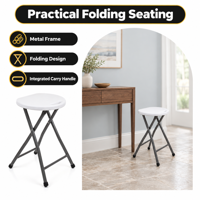 Folding Stool with Metal Frame – Indoor & Outdoor Seating - 4