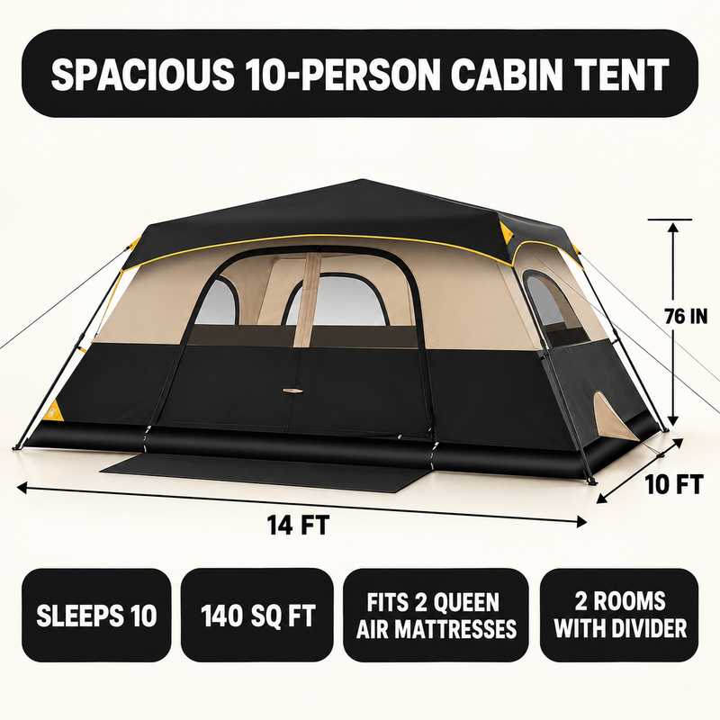 8-10 Person Instant Cabin Camping Tent with Room Divider & Rainfly - 4