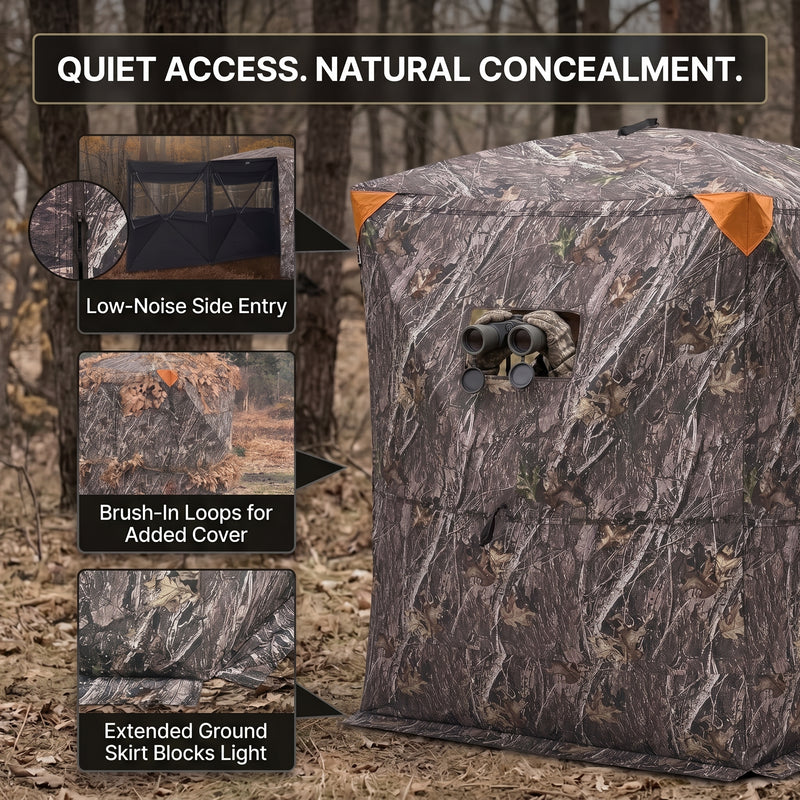Silent Pop Up Hunting Blind with 270° See Through View – Waterproof Camo Ground Blind Tent for Turkey and Deer Hunting, 1-7 Person Capacity - 4