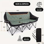 Oversized Padded 3-Person Folding Camping Loveseat Chair – Heavy Duty Outdoor Seating - 4