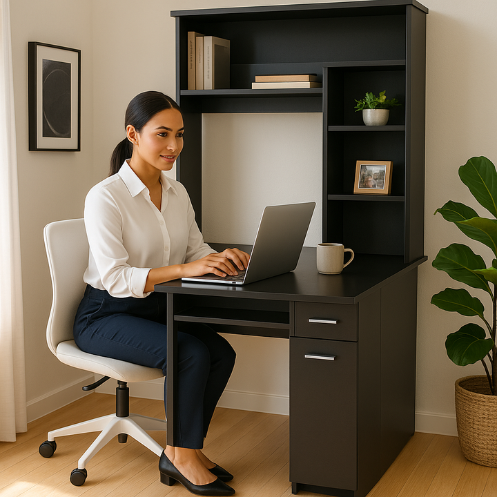 Zeno Executive Pro 43" Black Computer Desk with Hutch – Elevate Your Professional Workspace