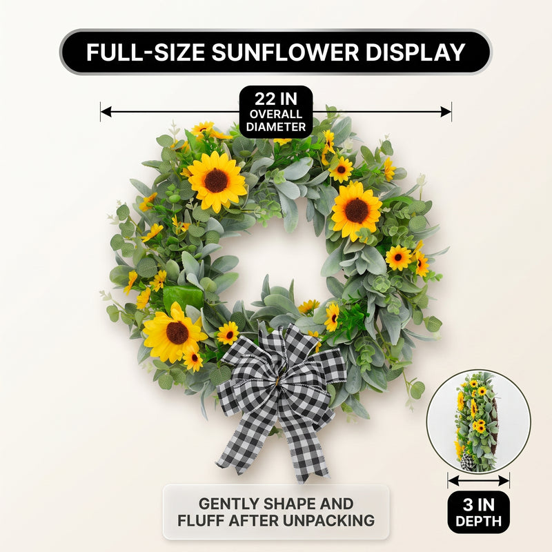 SUNFLOWER WREATH FOR FRONT DOOR – SUMMER FLORAL PORCH DÉCOR - 4