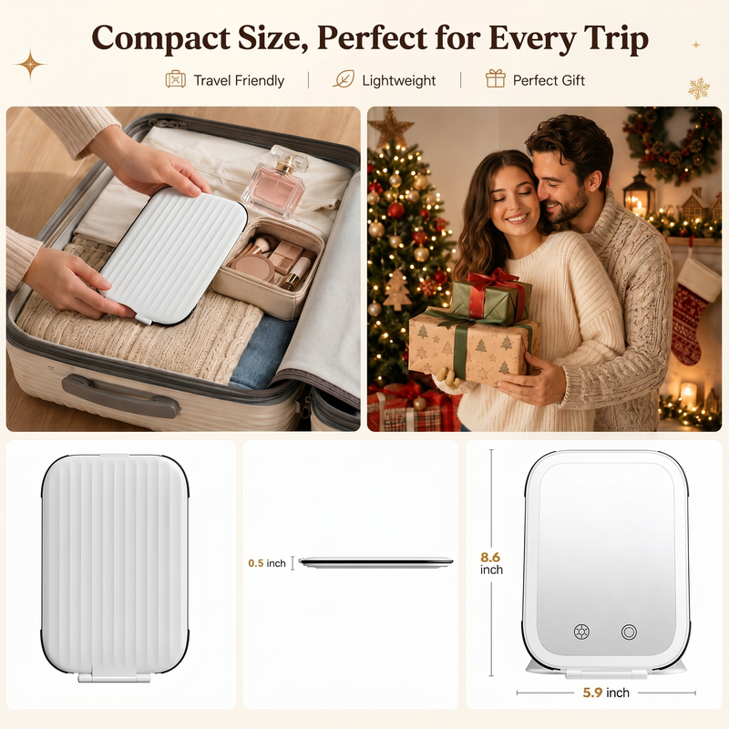 Portable LED Makeup Mirror – Rechargeable, Adjustable Brightness, Compact & Travel-Friendly