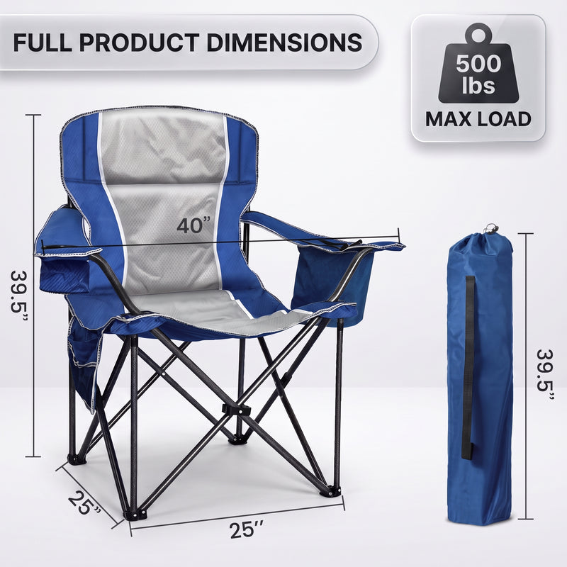 Heavy Duty Portable Folding Camping Chair with Cup Holder & Cooler Pocket - 4