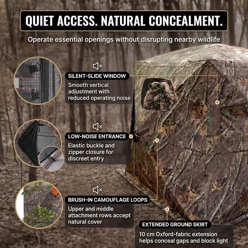 Silent Pop Up Hunting Blind with 270° See Through View – Waterproof Camo Ground Blind Tent for Turkey and Deer Hunting, 1-7 Person Capacity - 4