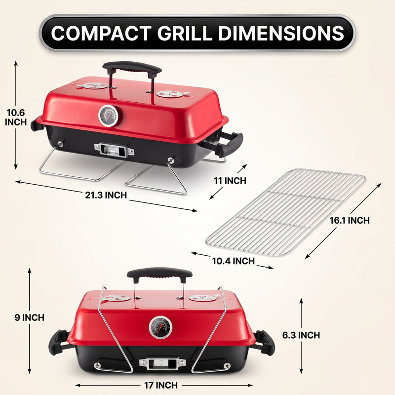 PORTABLE TABLETOP BBQ GRILL – CHARCOAL OUTDOOR GRILLS FOR CAMPING, PATIO, BEACH & BACKYARD - 4