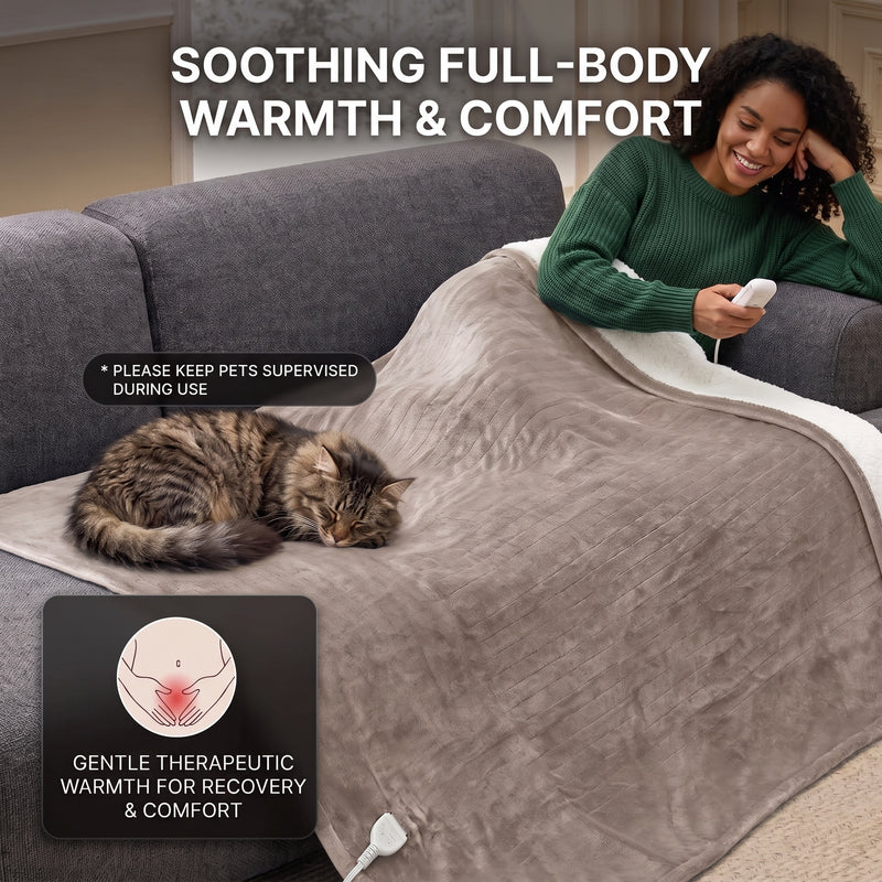 Heated Throw Blanket – Flannel & Sherpa, 6 Heat Levels - 4