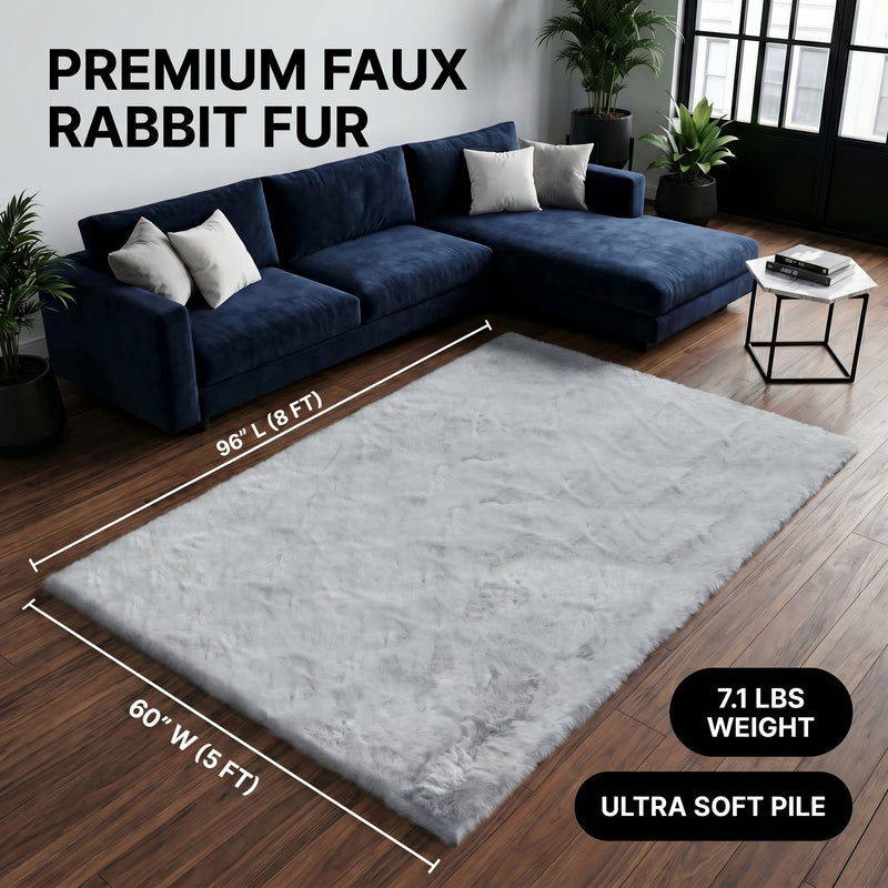 Faux Rabbit Fur Shaggy Rug – Ultra Soft Fluffy Machine Washable Area Rug for Bedroom, Living Room & Teen Room - 4