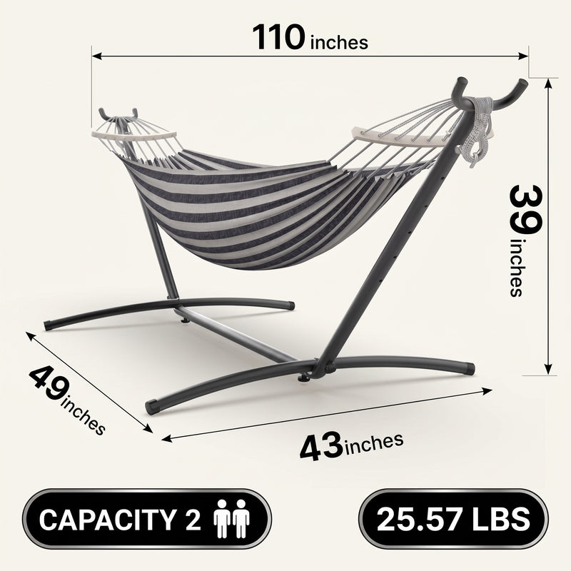 Double Hammock with Stand – Portable, Adjustable & 600lb Capacity for Indoor & Outdoor - 4