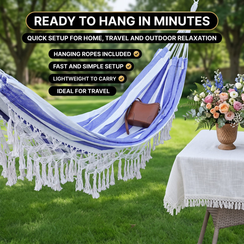 Boho Macrame Double Hammock Swing with Tassels – 2 Person Hanging Chair for Indoor & Outdoor Relaxation - 4