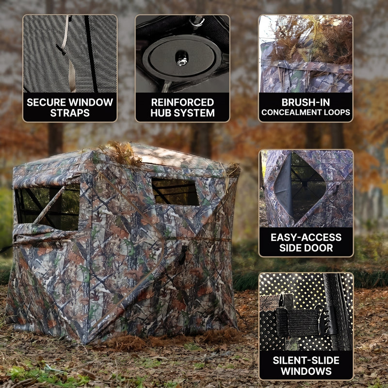 SucceBuy Hunting Blind, 270° & 360° See Through Ground Blind, 2-3 Person / 3-4 Person Pop Up Deer Blind for Hunting with Carrying Bag, Portable Tent - 4