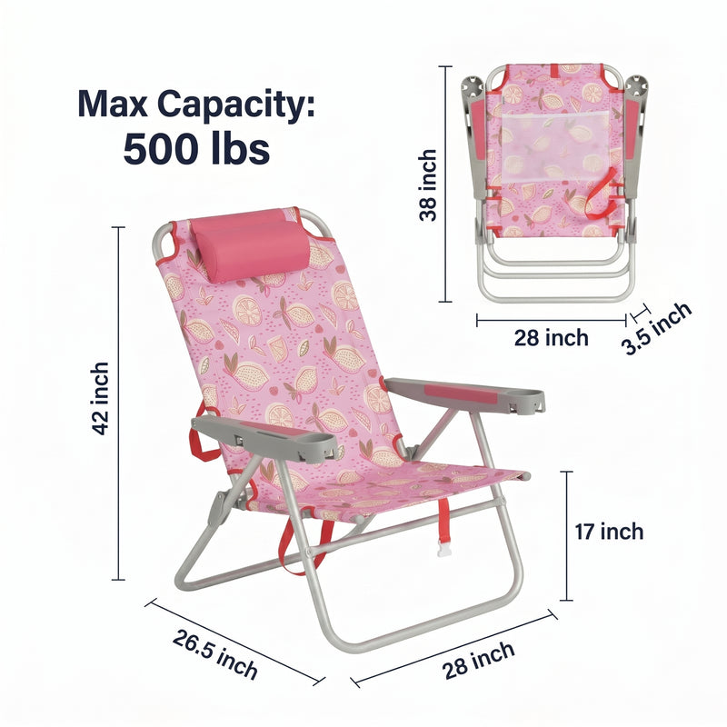 17" Big & Tall Oversized Beach Chairs 2-Pack – Heavy Duty Folding Outdoor Seating - 4