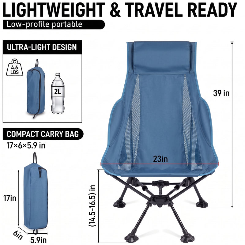 Ultra-Compact High Back Folding Camping Chair – Lightweight & Portable - 4