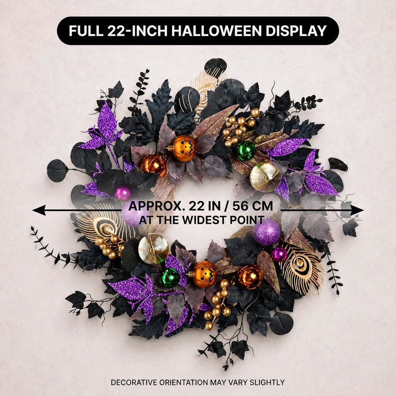 HALLOWEEN WREATH WITH LIGHTS FOR FRONT DOOR – PRE-LIT PUMPKIN, WITCH & GOTHIC PORCH DÉCOR - 4