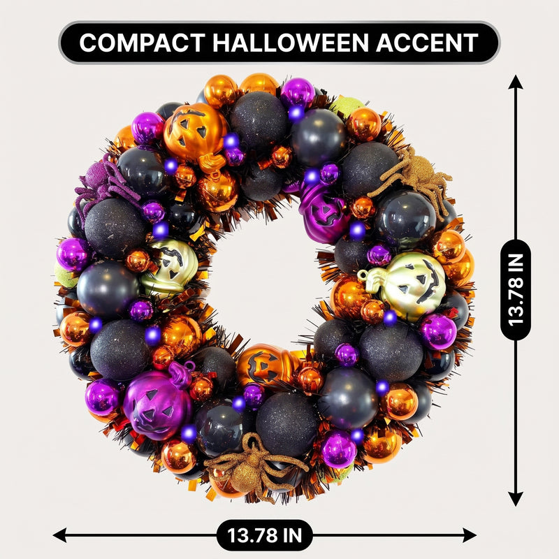 HALLOWEEN WREATH WITH LIGHTS FOR FRONT DOOR – PRE-LIT PUMPKIN, WITCH & GOTHIC PORCH DÉCOR - 4