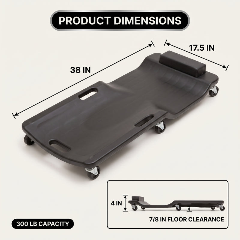 Low Profile Rolling Garage Creeper - Mechanic Creeper with Padded Headrest & Tool Trays, Under Car Roller for Automotive Repair, Rolling Car Creeper - 4
