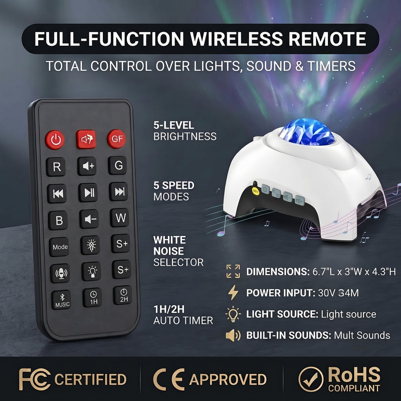 GALAXY PROJECTOR – WHITE NOISE, BLUETOOTH SPEAKER & REMOTE - 4