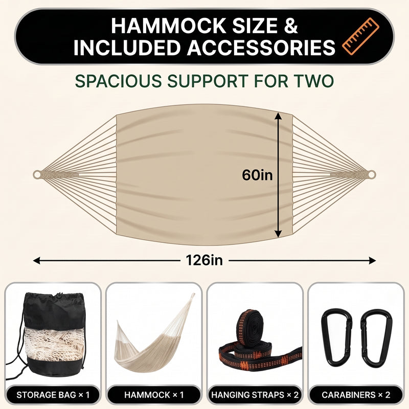 Handwoven Mayan Rope Double Hammock with Tree Straps, Carabiners & Carry Bag - 4