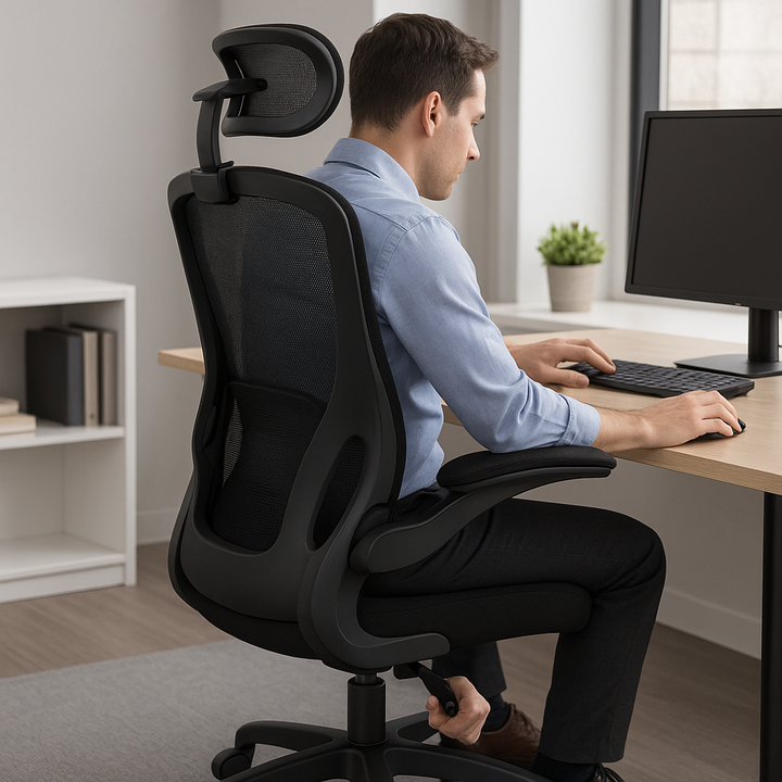 ErgoPro Black Mesh Adjustable Gaming Chair – Flip-Up Arms, Swivel Base & Enhanced Lumbar Support
