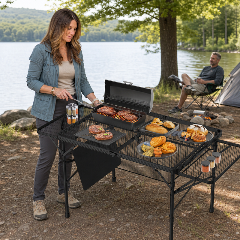 Foldable Camping Table Collapsible Picnic Aluminum Alloy Grill Stand - 4