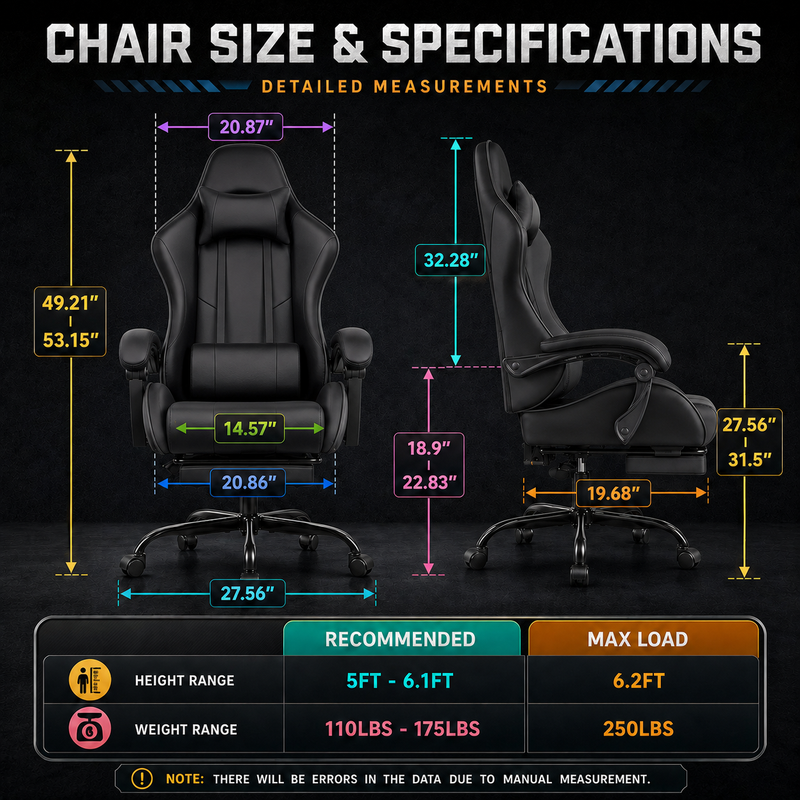 GAMING CHAIR WITH FOOTREST – LUMBAR SUPPORT & 360° SWIVEL - 4