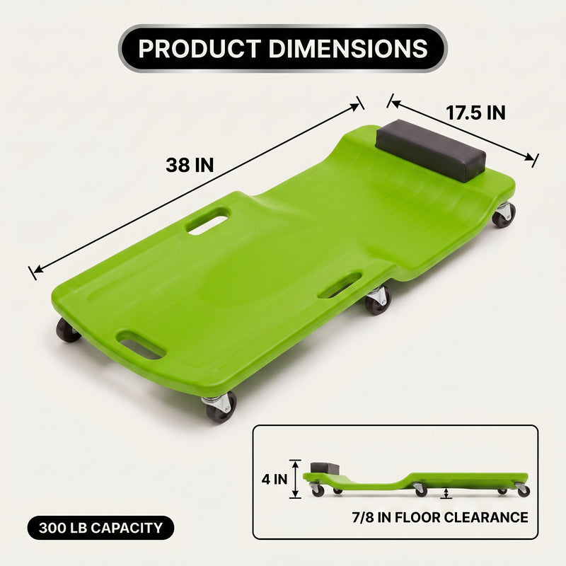 Low Profile Rolling Garage Creeper - Mechanic Creeper with Padded Headrest & Tool Trays, Under Car Roller for Automotive Repair, Rolling Car Creeper - 4