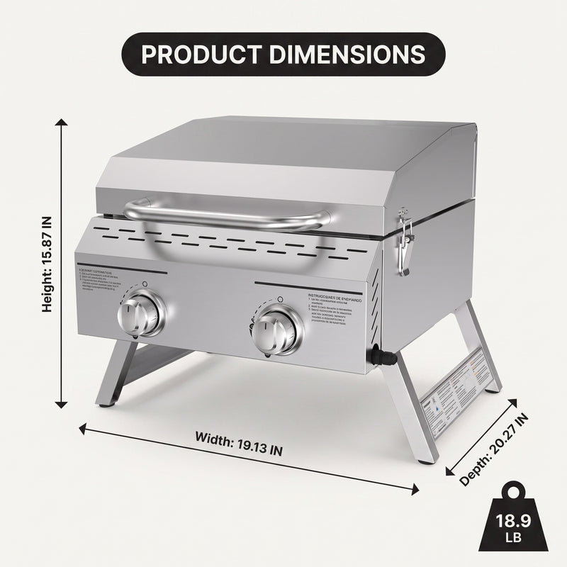 PORTABLE STAINLESS STEEL TABLETOP PROPANE GRILL – 2 & 3 BURNER OUTDOOR BBQ OPTIONS - 4