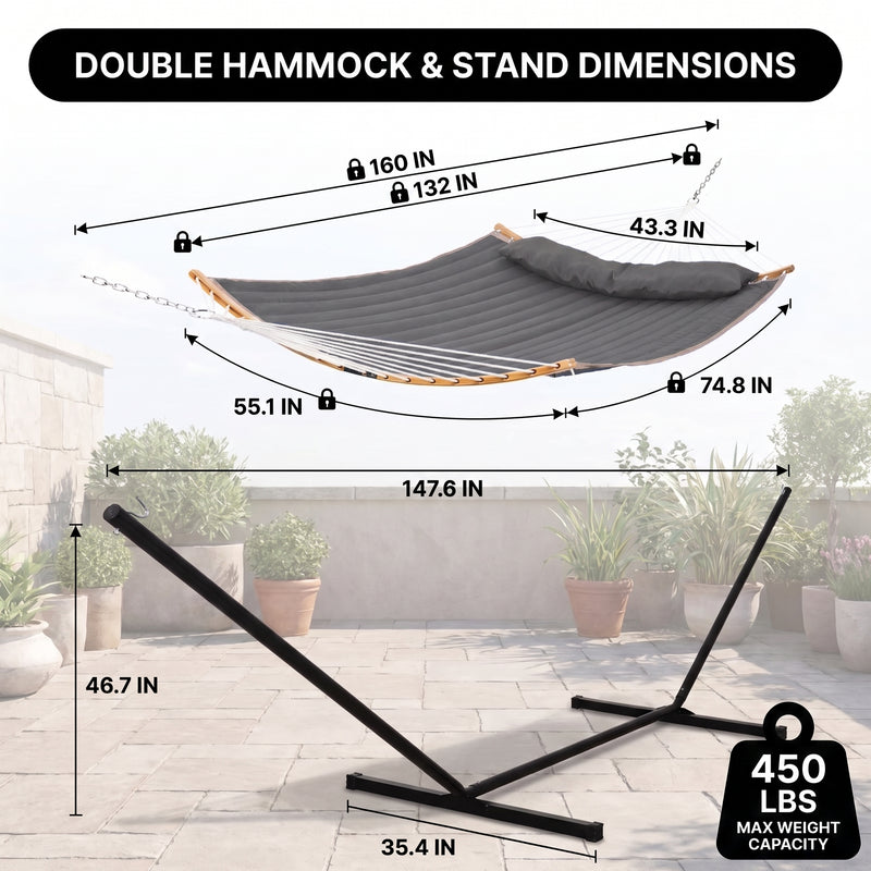 2-Person Hammock with Adjustable-Height Stand, Pillow & Carrying Bag - 4