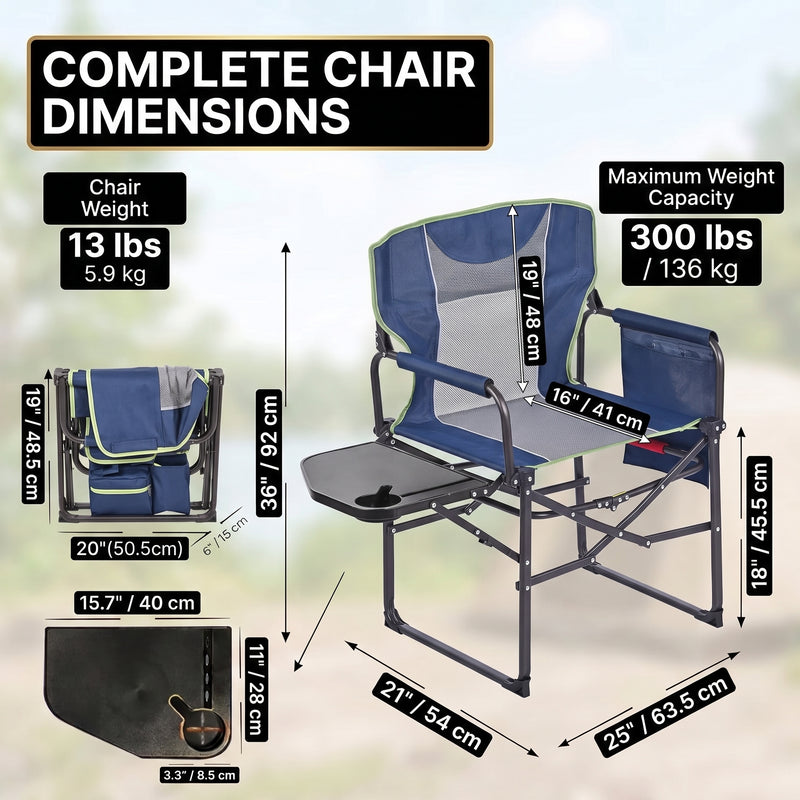 Camping Directors Chair, Heavy Duty,Oversized Portable Folding Chair with Side Table, Pocket for Beach, Fishing,Trip,Picnic,Lawn Blue - 4