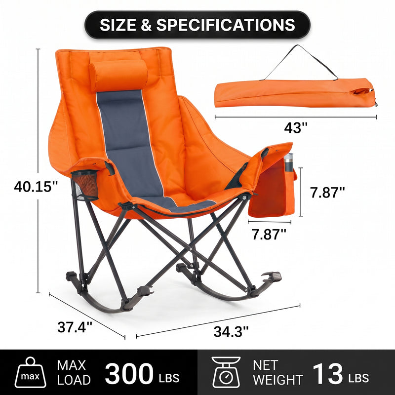 Oversized Folding Rocking Camping Chair with Padded Headrest - 4