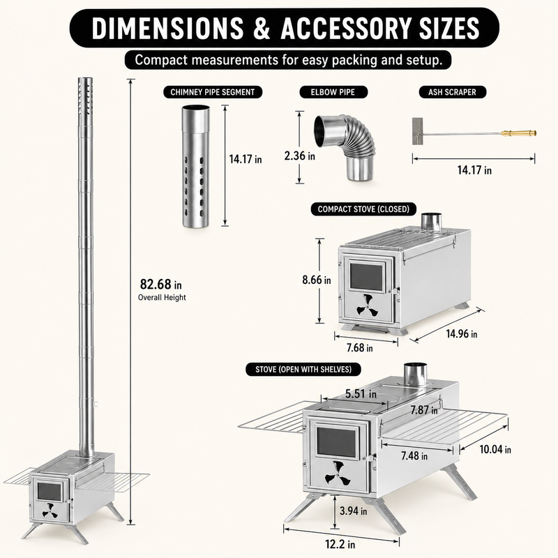PORTABLE WOOD STOVE FOR CAMPING, TENT STOVE - 4